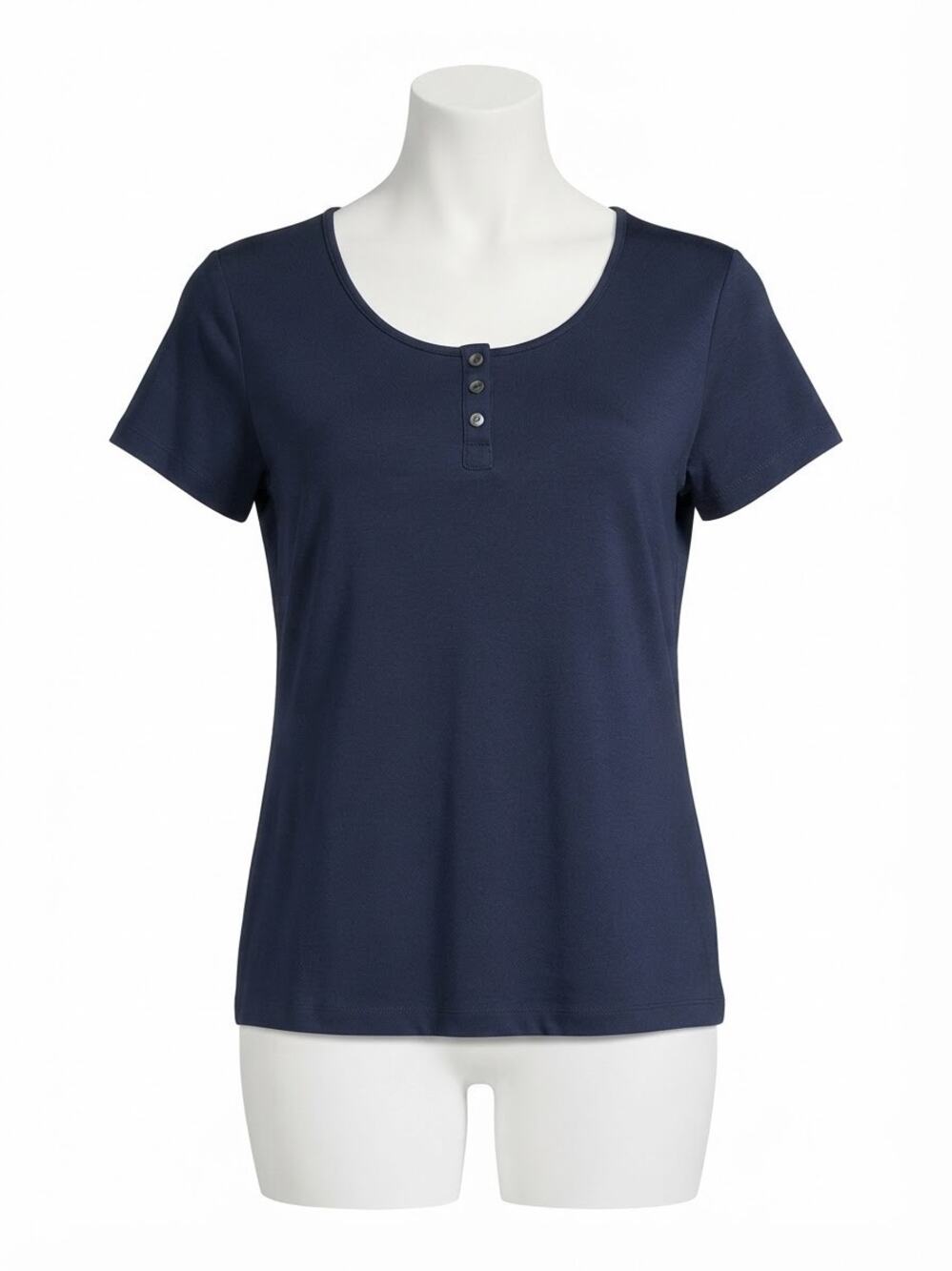 Croft & Barrow Navy Blue Button-Front Henley Short Sleeve Tee Shirt Large